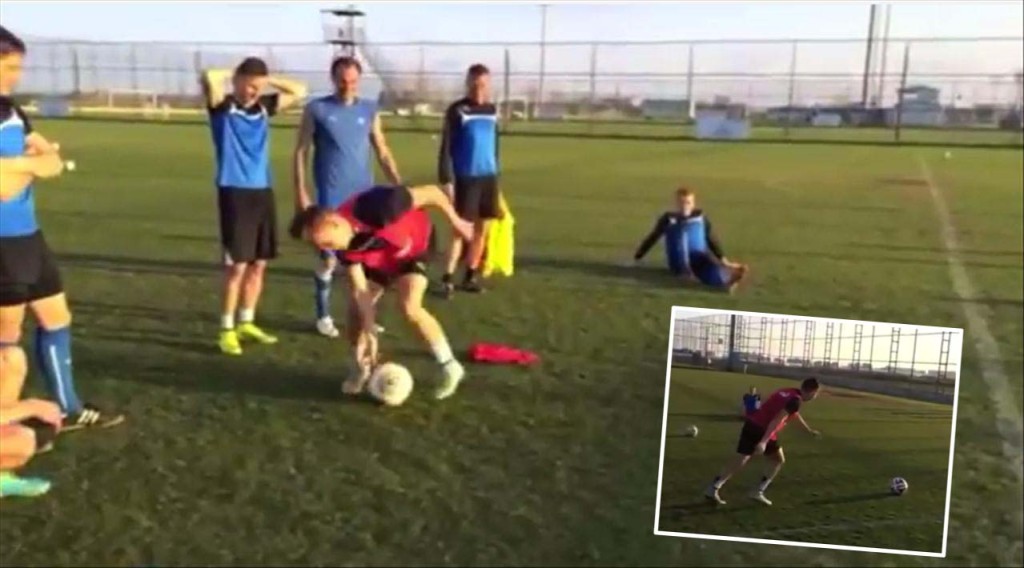 FC Pinzgau players took part in a fun drill where they were required to take penalties after spinning around