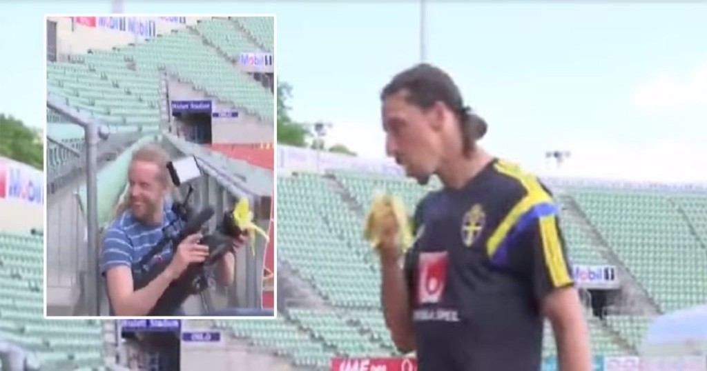 Swedish forward Zlatan Ibrahimovic dumped a banana peel into a camera lens