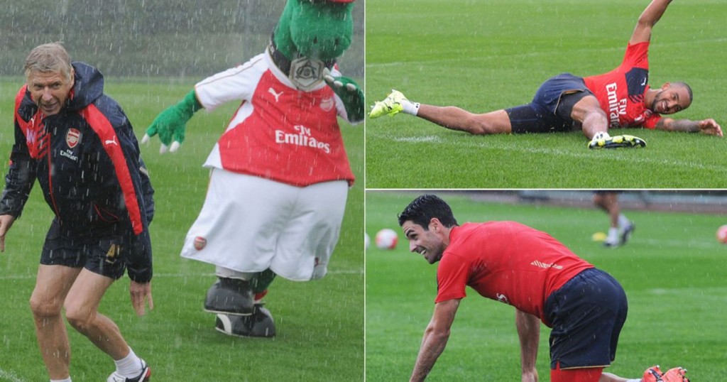Arsenal stars Mikel Arteta and Theo Walcott took part in the dizzy penalty challenge